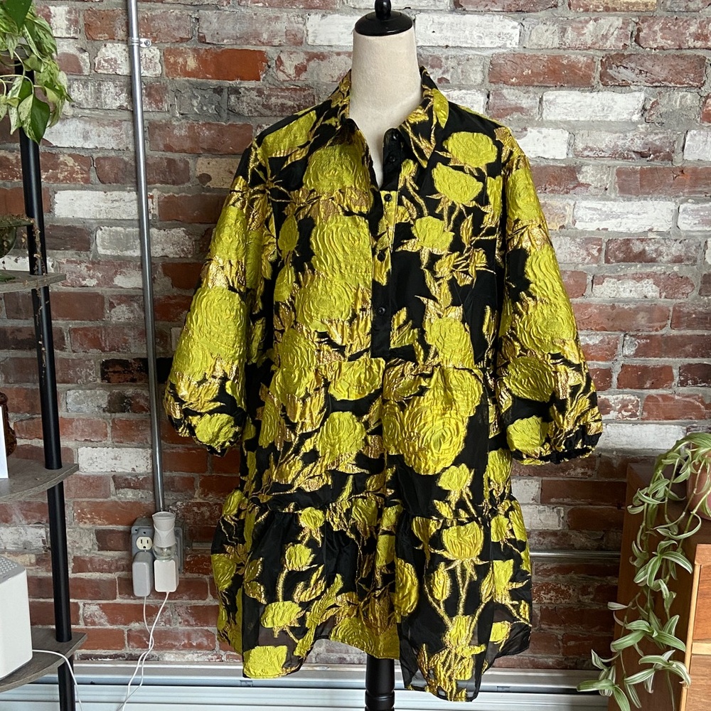 Anthropologie Black and Gold Floral Dress